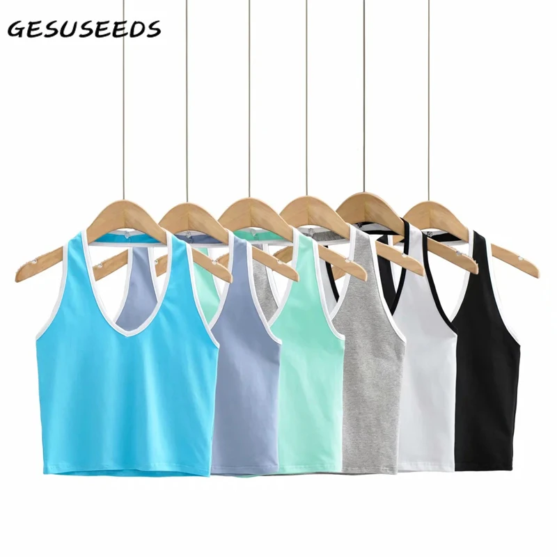 

Топ женский летний без рукавов, пикантный укороченный топ с лямкой на шее, с открытой спиной, в Корейском стиле, Черная майка, 2021