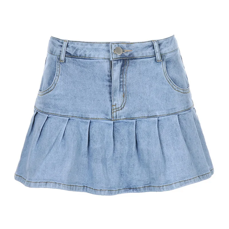 

Oeak Y2k Pink Denim Pleated Skirts Mini Solid Casual Woman Fashion Korean Style High Waist Skirt with Lined Hot Club Party Girls