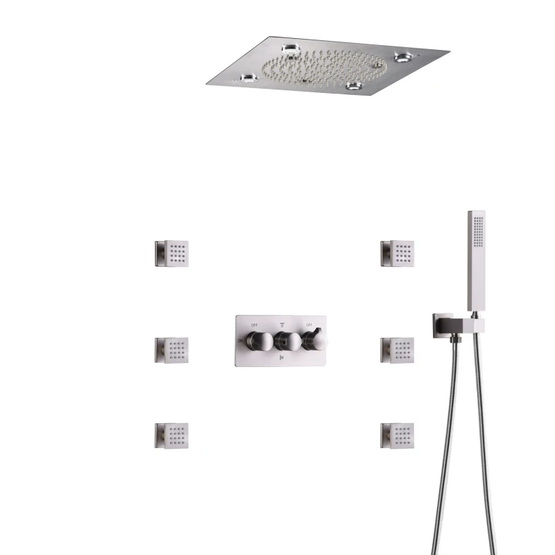 "LED Rain Shower Head With Handheld Spray Functions Body Mes