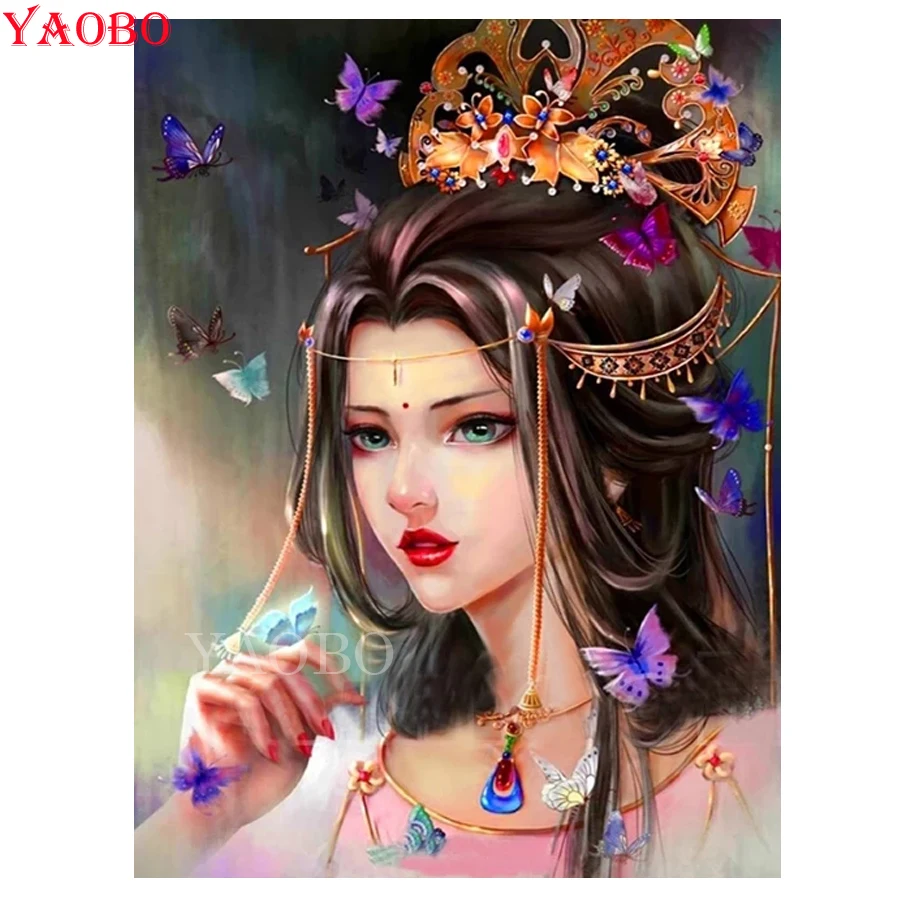 

Diy Square diamond painting cross stitch mosaics Full 100% cover embroidery Butterfly Classical beauty diamond embroidery icon