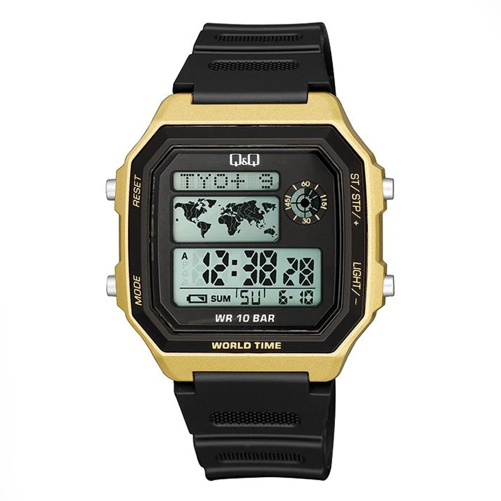 Q&Q M196J004 Мужские электронные наручные квадратные часы 100 м (WR 10 BAR)| |