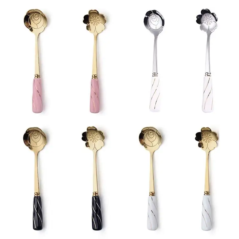 

1 Piece Stainless Steel Coffee Scoops Dessert Ice Cream Cake Spoon With Flower Pattern Home Coffee Milk Tea Stirring Spoon Tools