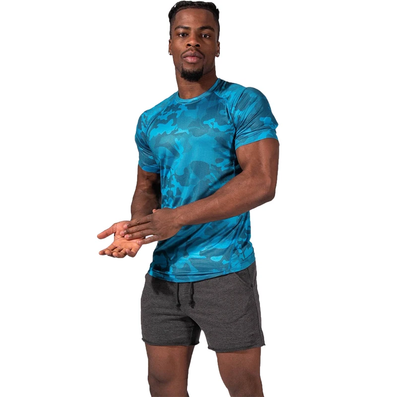 

Летняя мужская быстросохнущая Спортивная футболка для фитнеса, Мужская камуфляжная тренировочная футболка с круглым вырезом, футболка большого размера для тренировок, повседневный высококачественный Топ