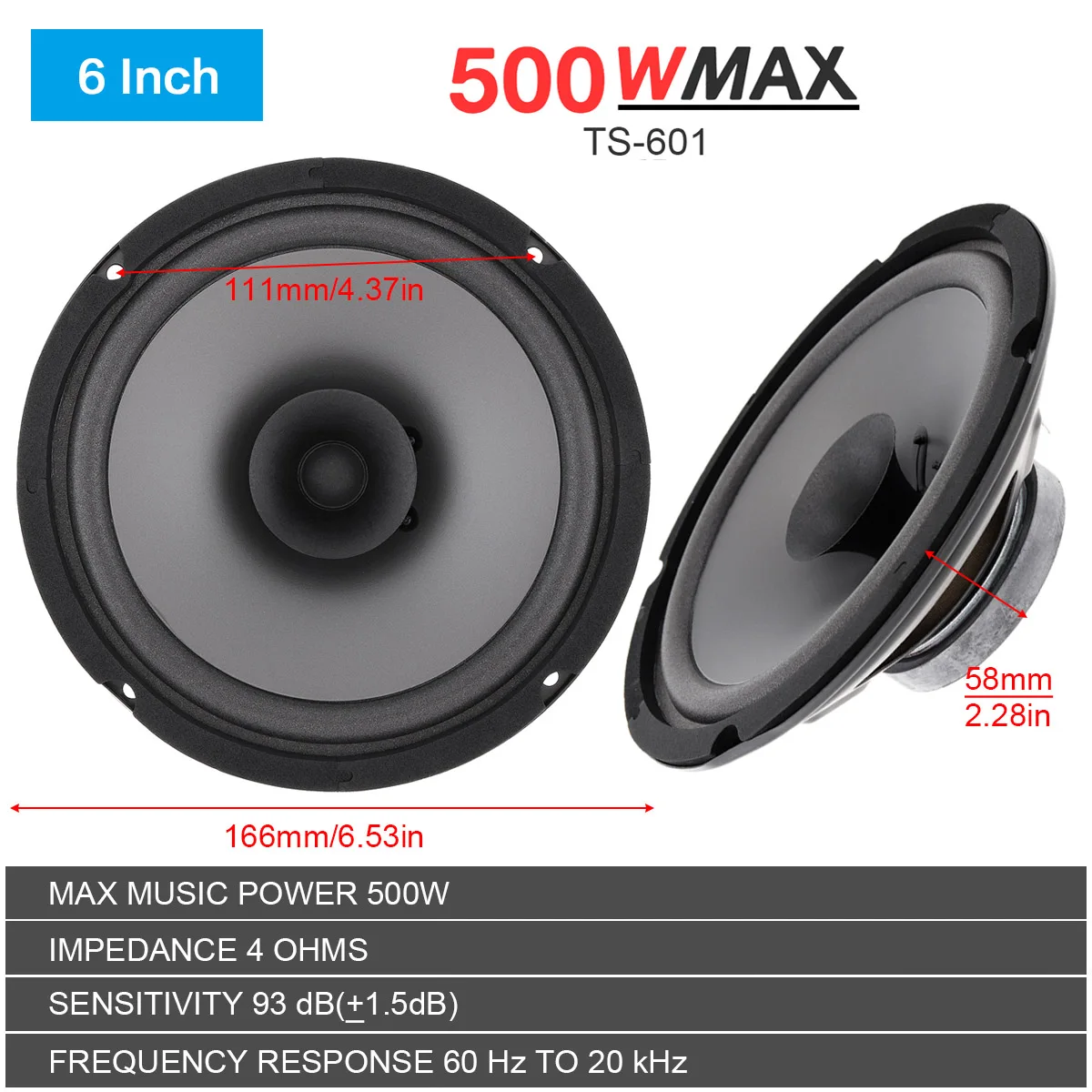 1pcs Car HiFi Coaxial Speaker 4/5/6 Inch Stereo Speakers 300W 400W 500W Full Range Frequency Auto Audio Music Loudspeaker | Автомобили и