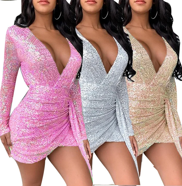 Dressmecb осеннее платье с v-образным вырезом и длинным рукавом женское летнее