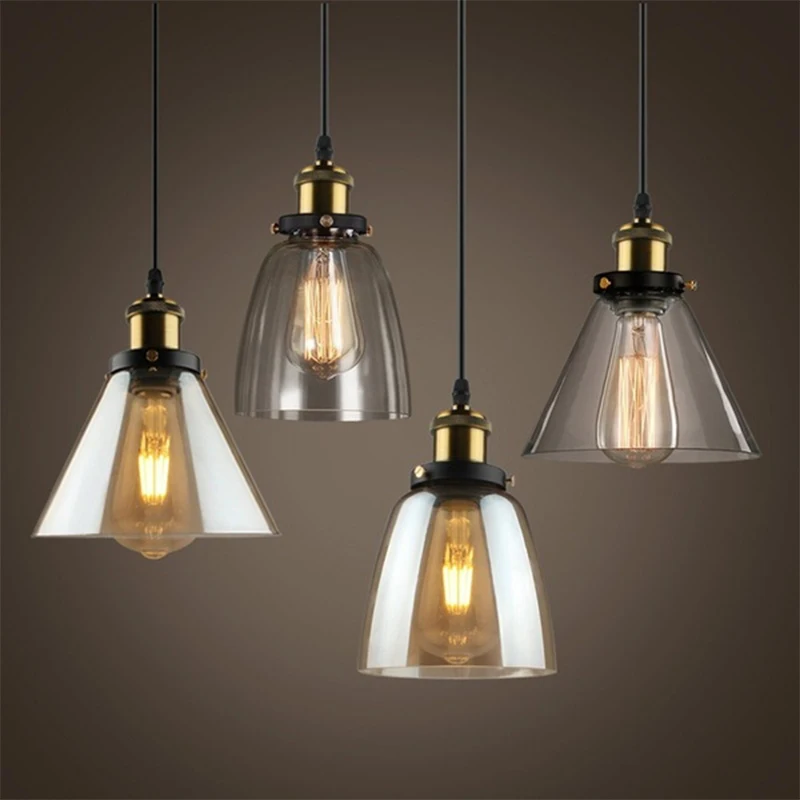 Стеклянный подвесной светильник s абажур винтажная промышленная лампа E27 LED