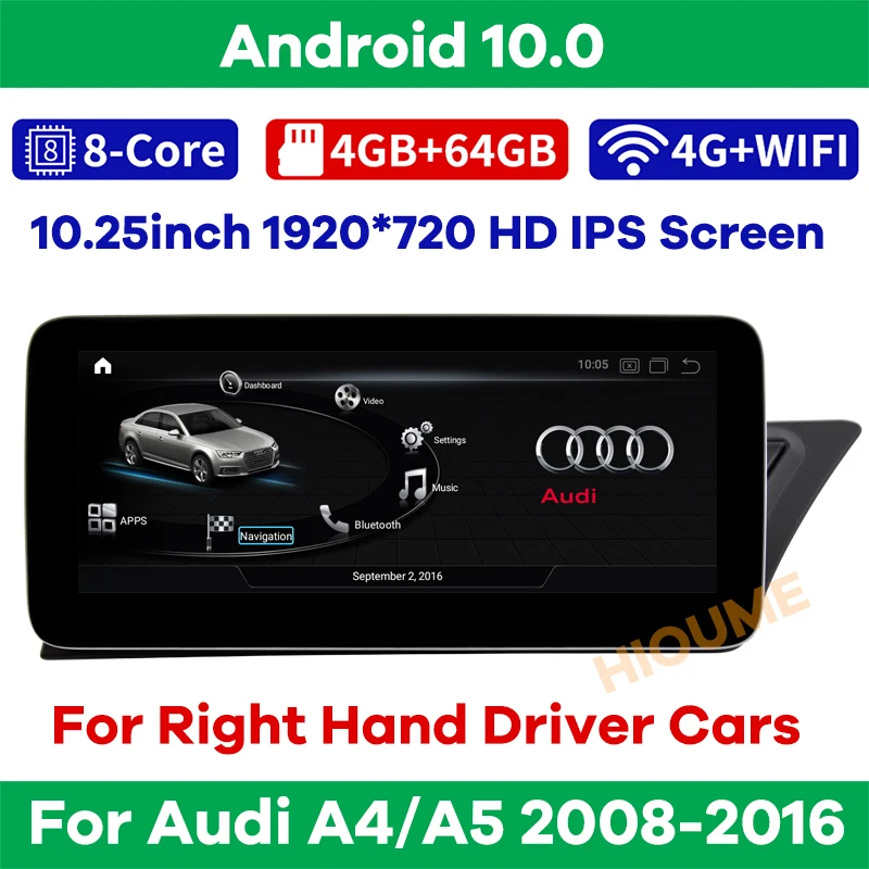 Автомобильный GPS навигатор Android 10 0 25 дюйма для AUDI A4/A5 2008 2016 правый руль 8 ГБ + 64