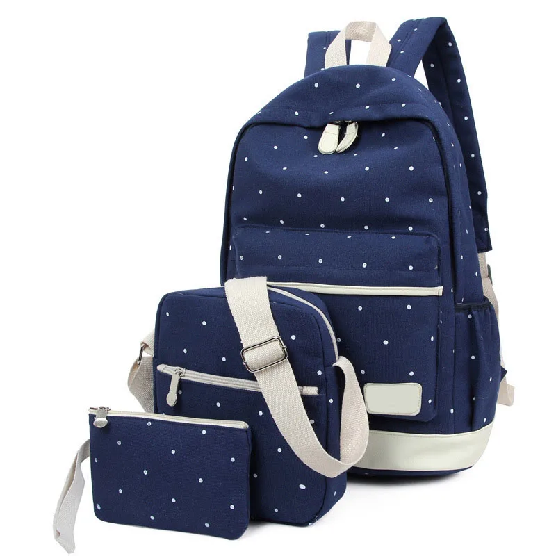

Hot Selling 3pcs Set Backpack With Purse Women Lady Girl Canvas For Outdoor Shopping School