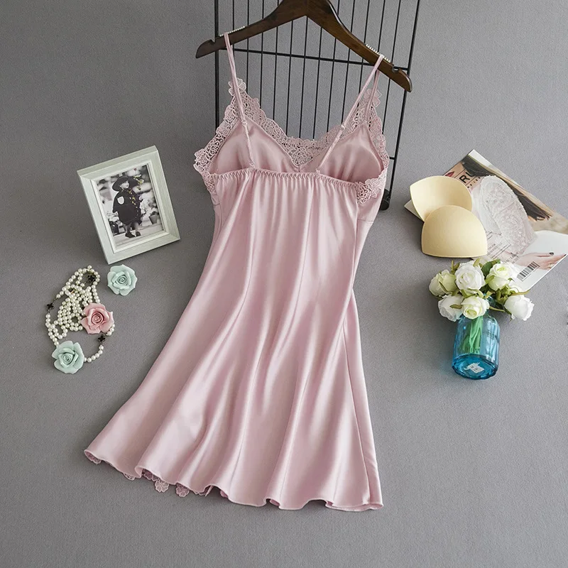Сексуальная шелковистая Пижама ночная рубашка с V образным вырезом для женщин на