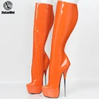 Женские сапоги до колена, на тонком металлическом каблуке-шпильке, на платформе