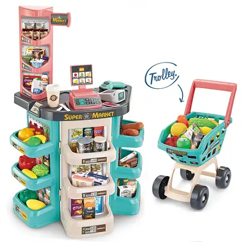 Кассовый аппарат для девочек, набор для покупки в супермаркете, корзина для покупок, детские игрушки для ролевых игр, Обучающие игрушки, ими...