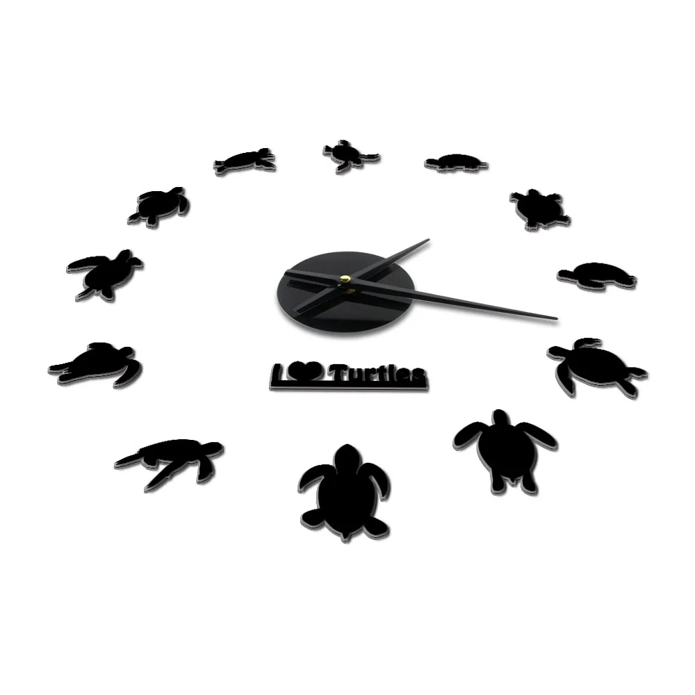 Бескаркасные настенные 3d-часы Я люблю черепашек акриловые простые украшения