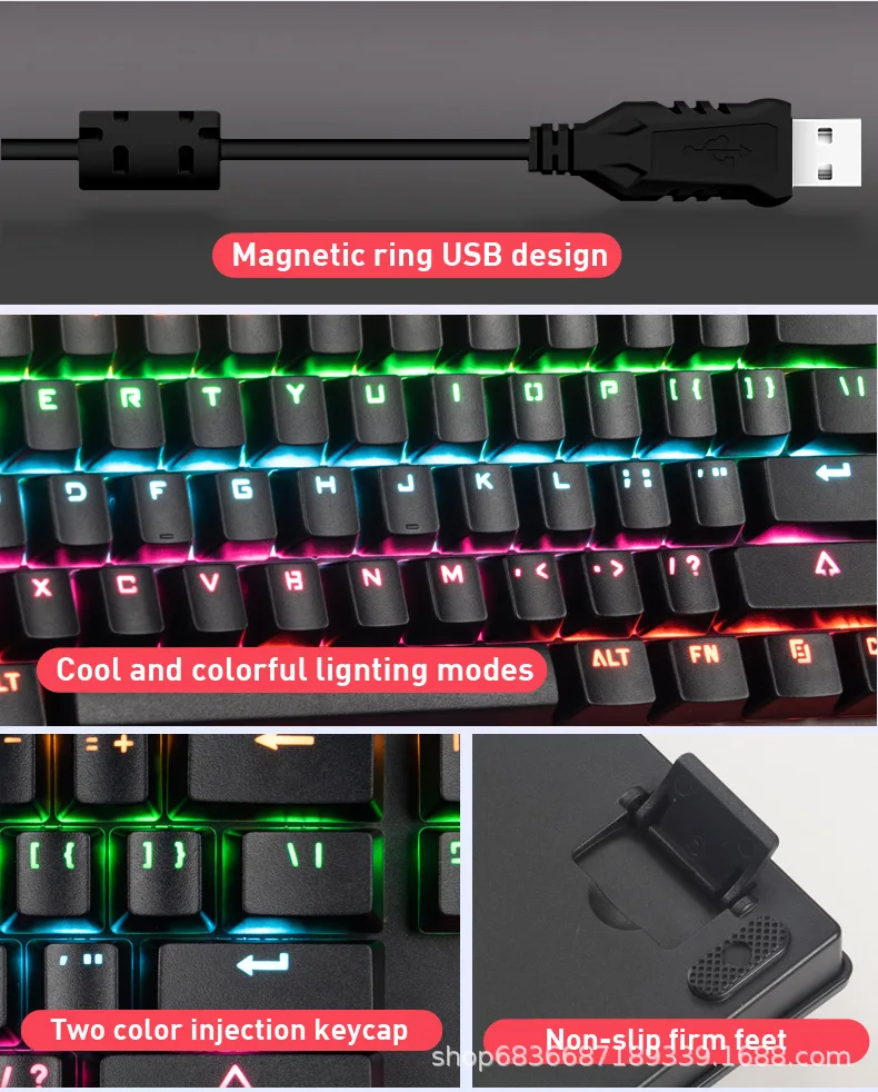 gaming mechanical keyboard game anti ghosting rgb mix backlit blue switch 87key teclado mecanico for game laptop pc free global shipping