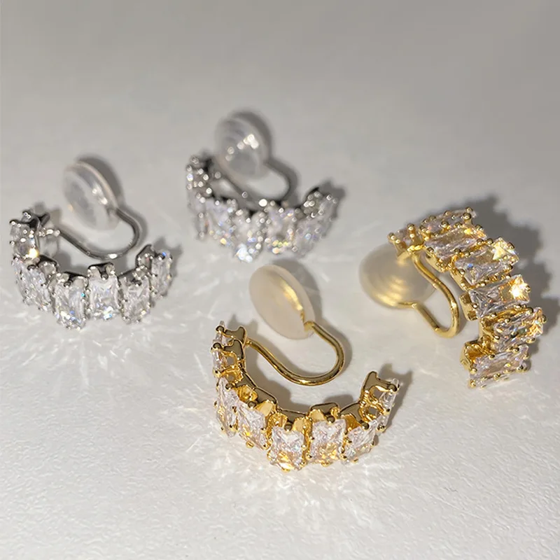 

LOVOACC Delicate 2 Designs Full Transparent Spark CZ Stone Dangle Earrings for Women Gold Silver Color C Shape Earrings Jewelry