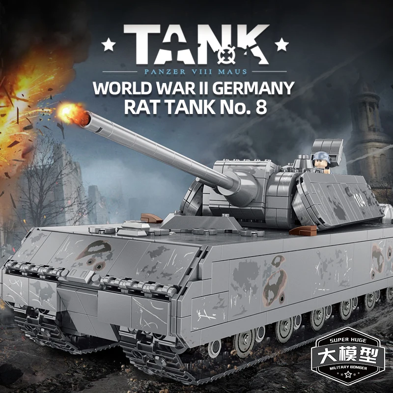 

German World War II Mouse Tank Panzerkampfwagen VIII Maus Model Bricks Building Blocks Toys for Children Kids Boy Gifts 2127Pcs