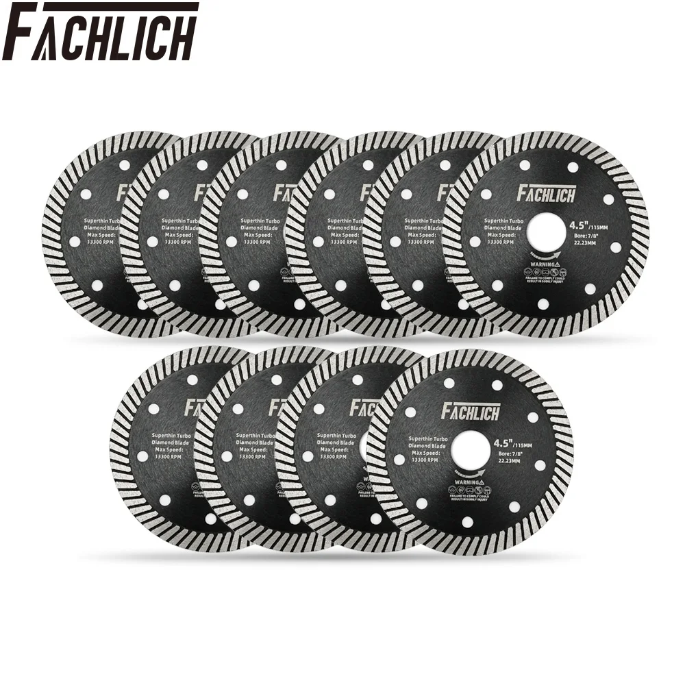 FACHLICH 10pcs Superthin Diamond Turbo Wheel Saw Blades for Marble Ceramic Tile Granite Cutting Disc Dia 4.5inch/115mm