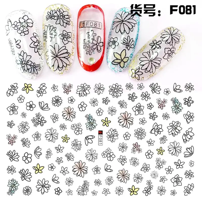 

Flower Line Rose Design Water Decals for Nail Art Watermark Decoration Accessories Manicure Tattoos DIY