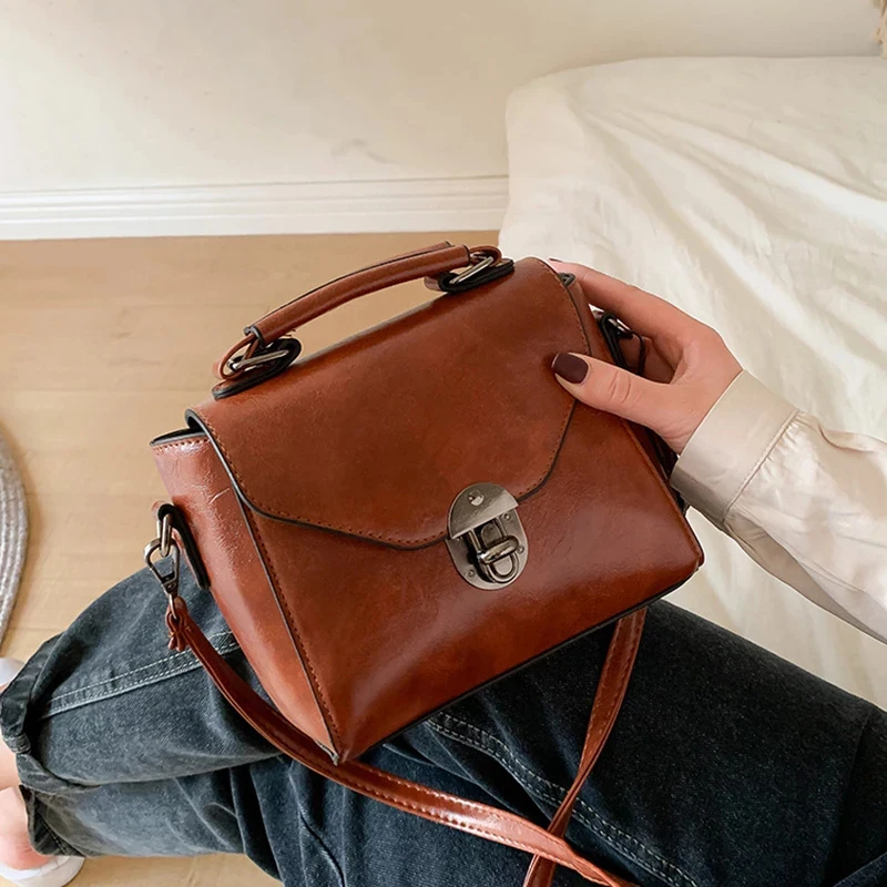 

Women Vintage PU Leather Small Top-handle Shoulder Bags Ladies Casual Flap Crossbody Bags Female Luxury Messenger Handbags