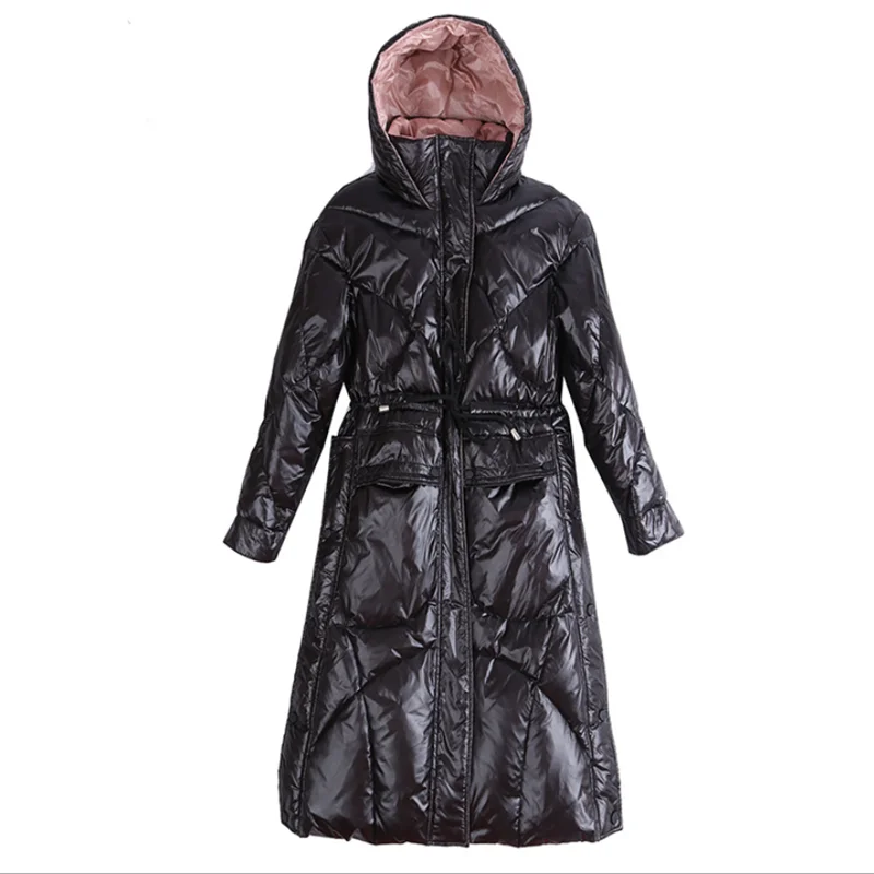 

women newest hooded long duck down jacket female fashion loose warm down coat lady autumn and winter oversize pop down clothes