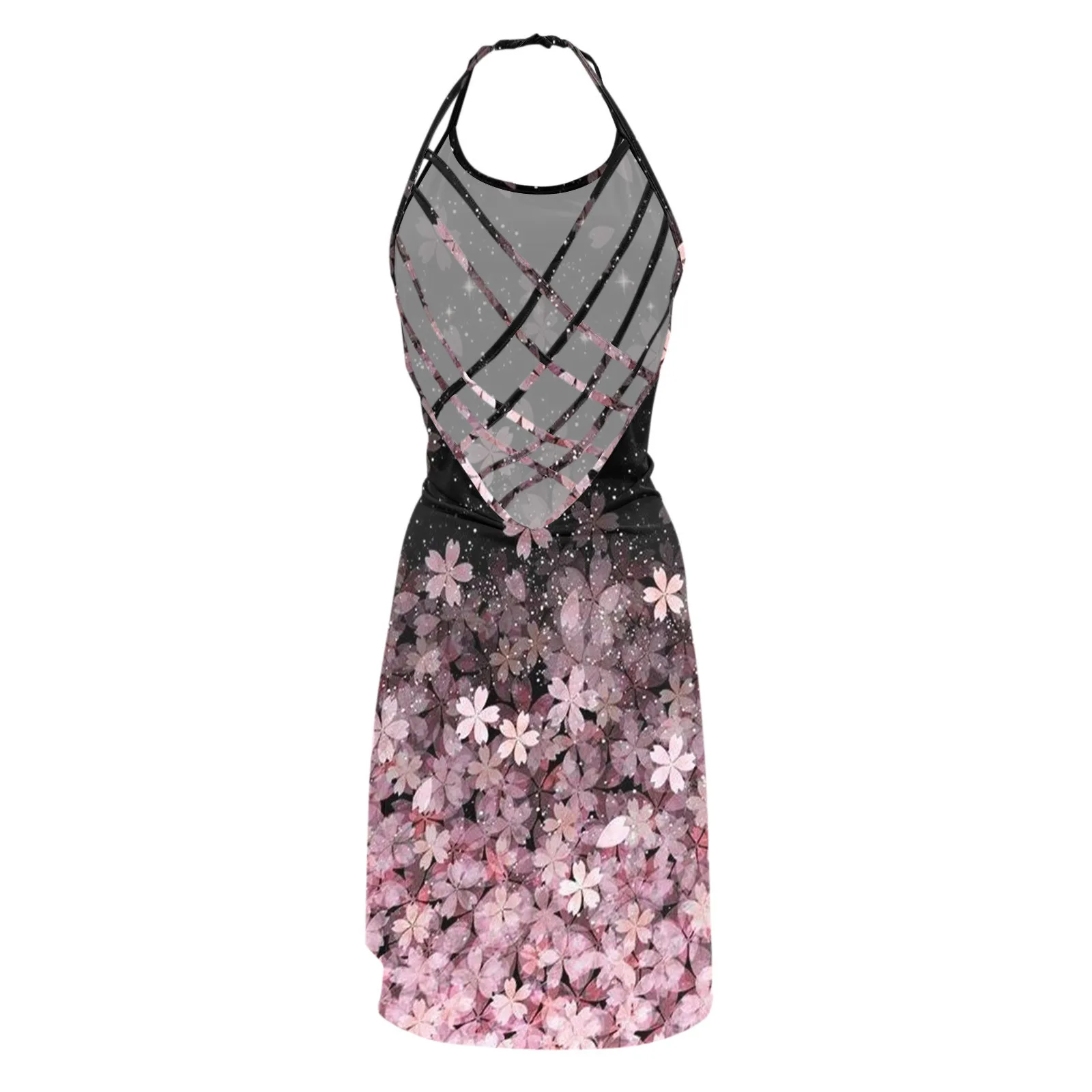 

Ladies Hollow out Dress Women Sexy Loose Sling plus size mini Dresses Ladies V-neck floral Halter neck dress vestido de mujer