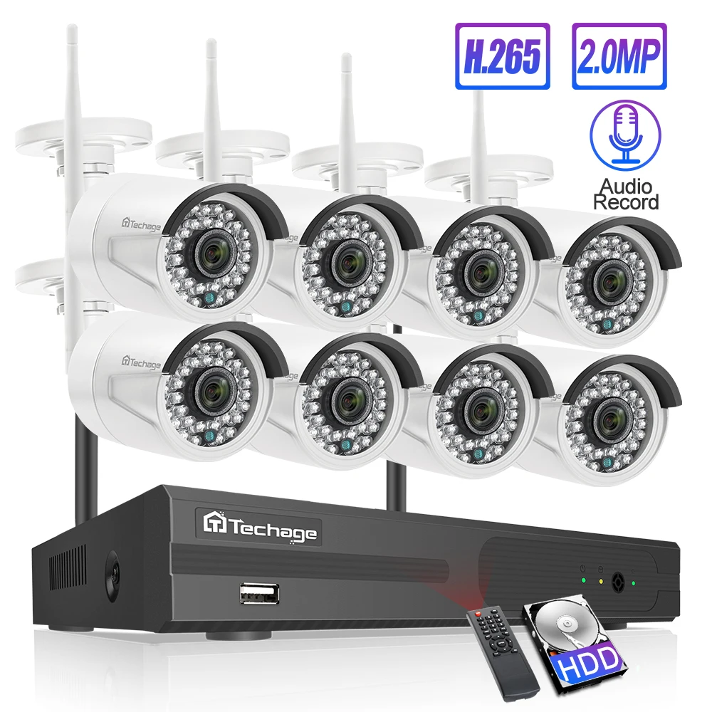 Techage 8CH аудио звук беспроводная CCTV система безопасности 1080P 2MP Wifi NVR