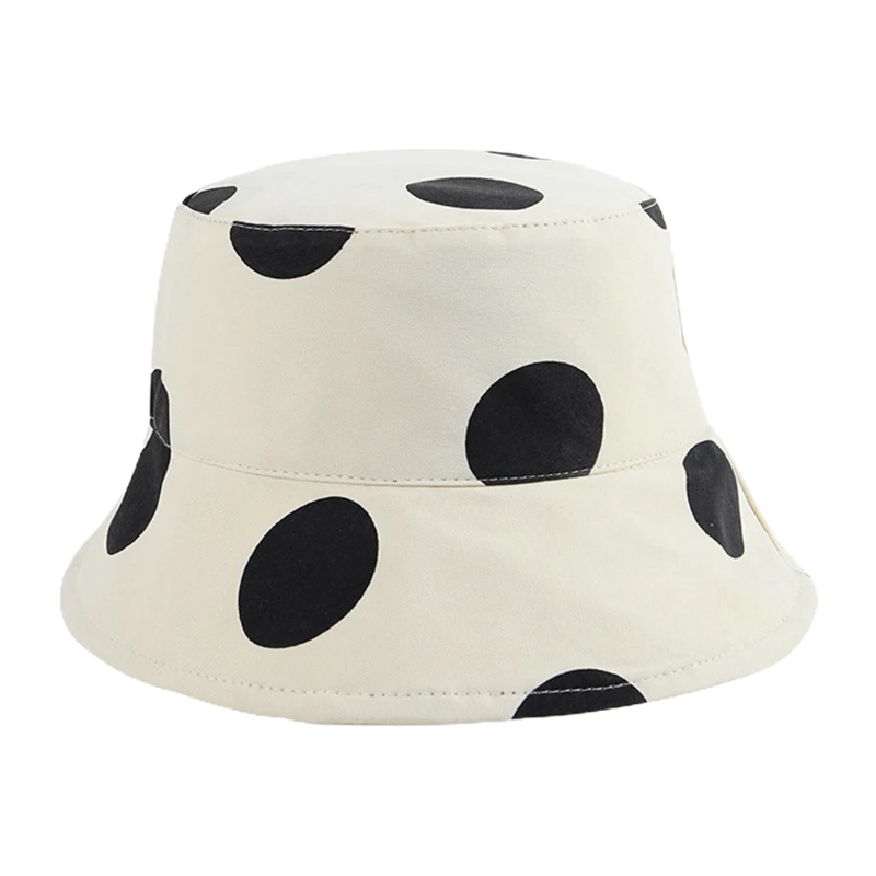 

G5AE Round Dots Decorated Bucket Hat in Cotton Made Fisherman Travel Sunhat Outdoor Panama for Men Women with Flat Top