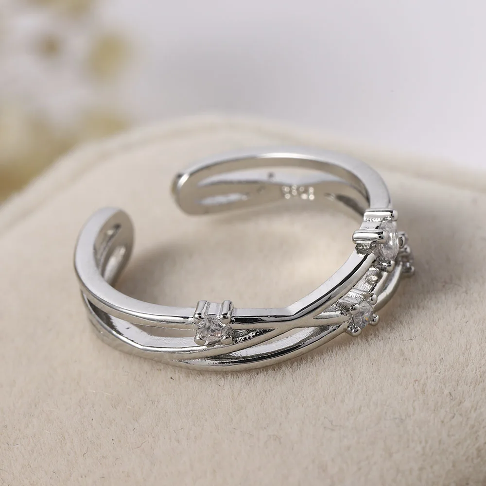

2021 Fashion Open Finger Adjustable Wedding Rings for Women Multi-layer hollow Crystal Jewelry Ring Wedding Engagement Jewelry