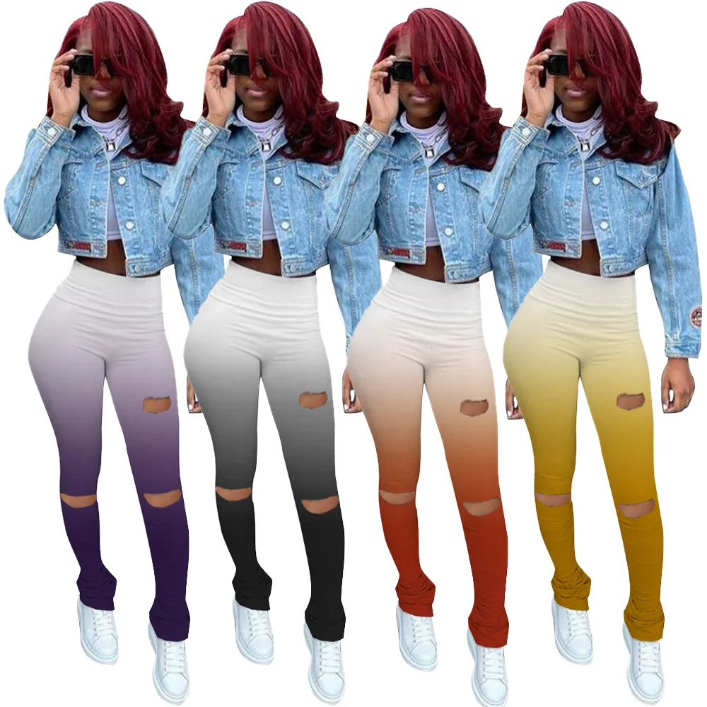 

AR5520 Europe and the United States 2021 sexy women's high-waist gradient color hip-lifting self-cultivation flared pants