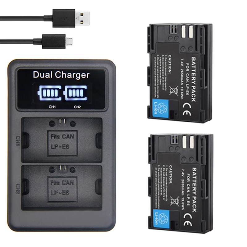 

Аккумулятор LP E6 LPE6 LP-E6 E6N 2650 мАч + зарядное устройство с ЖК-дисплеем для камеры Canon EOS 5DS R 5D Mark II 5D Mark III 6D 7D 80D 90D EOS 5DS R
