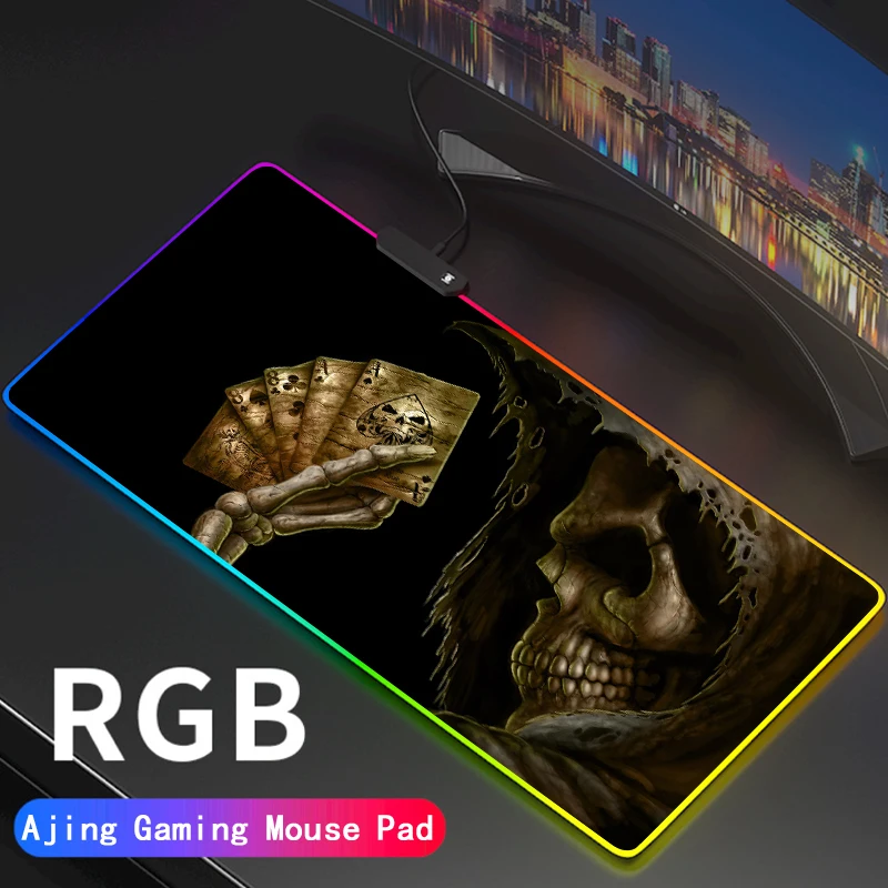 

Gaming Mouse Pad RGB Grim Reaper Gamer Computer Mousepad LED Backlit Mause Large Mausepad XXL For Desk Keyboard Mice Mat