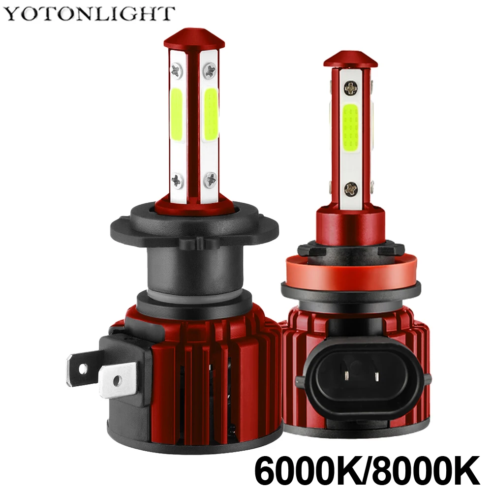

2 шт. Светодиодная лампа H11 H7 HB3 HB4 9005 9006 светодиодный головной светильник для автомобиля H8 H9 противотуманный светильник 6000k 8000k 50W 8000LM 4 боковых...
