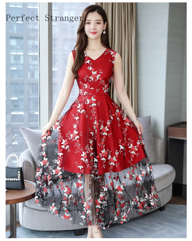 Женское длинное кружевное платье с V-образным вырезом без рукавов | Женская