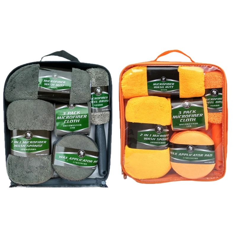 

9Pcs Car Cleaning and Detailing Kit Car Cleaning Wash Tools Wash Mitt and Cloth Wheel Brush Washing Sponge Wax Pads