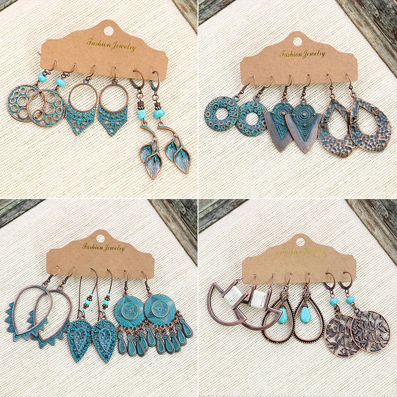 3 пар/уп. богемные этнические бронзовые висячие серьги с кисточками для женщин