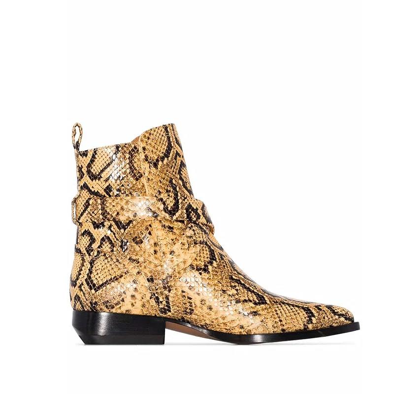 

2020 New Genuine Leather Cowboy Ankle Boots Women Fashion Buckle Designer Wedge High Heel Bootie Pointed Toe Western Short Boots