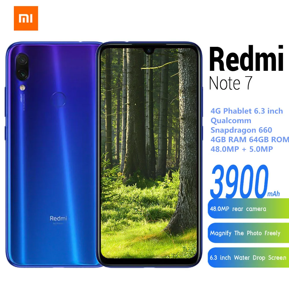 Xiaomi Redmi Note 7 4G смартфон с 6 3 дюймовым дисплеем восьмиядерным процессором Snapdragon 660