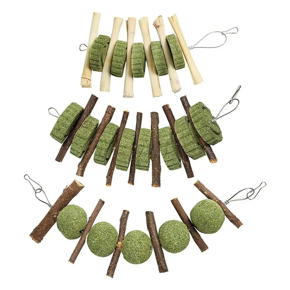 

3Pcs/Set Hamster Chew Toys Long Lasting Digestion Promotion High Strength Natural Wooden Grass Cake Ball Bunny Molar Toys