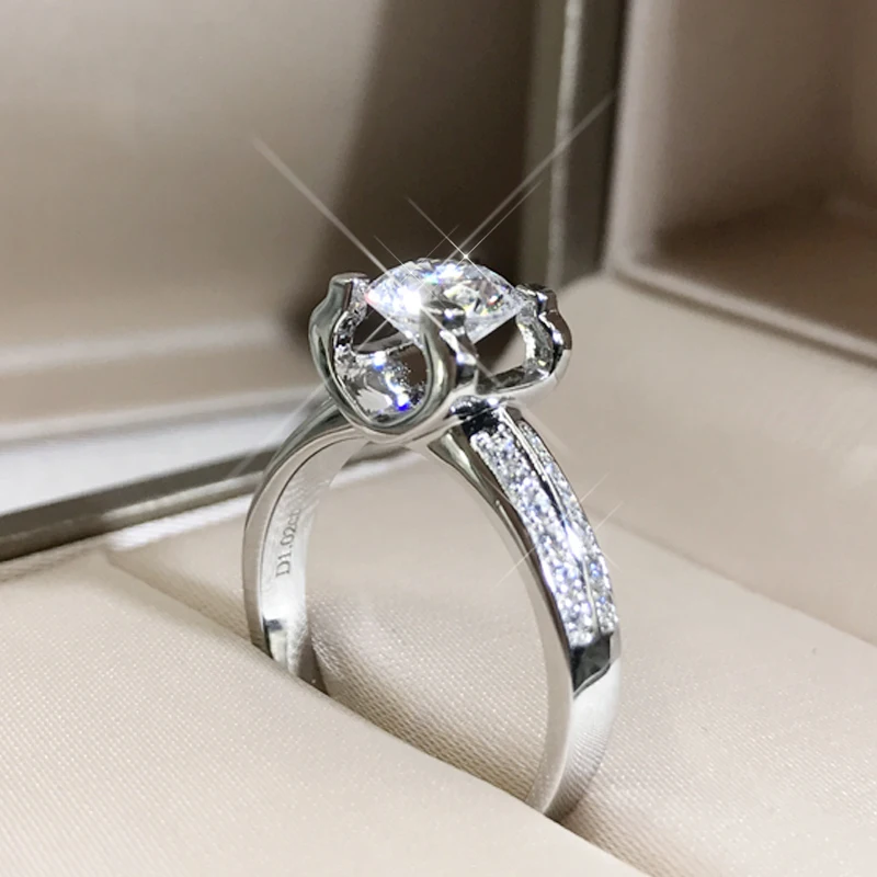 

9K White Gold Trendy 4 claw Moissanite Ring 1ct 2ct 3ct Round Luxury Double row Engagement Anniversary Ring