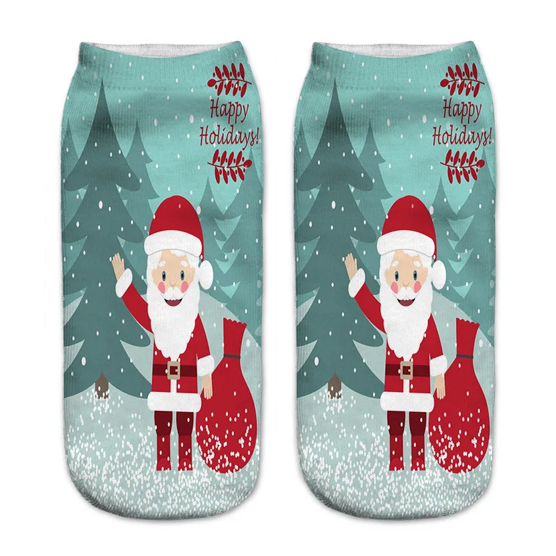 

2021 Fashion 3D Print Christmas Socks Unisex Cartoon Elk Snowman Santa Women Socks Low Cut Ankle Santa Claus Mujer New Year Gift