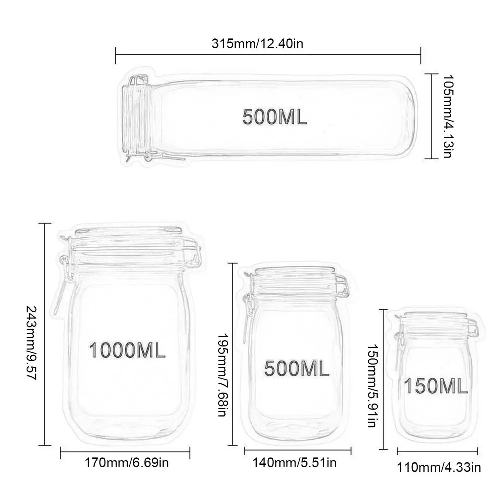 

Reusable Mason Jar Bottles Bags Nuts Candy Cookies Bag Waterproof Seal Fresh Food Storage Bag Snacks Sandwich Zip Lock Bags