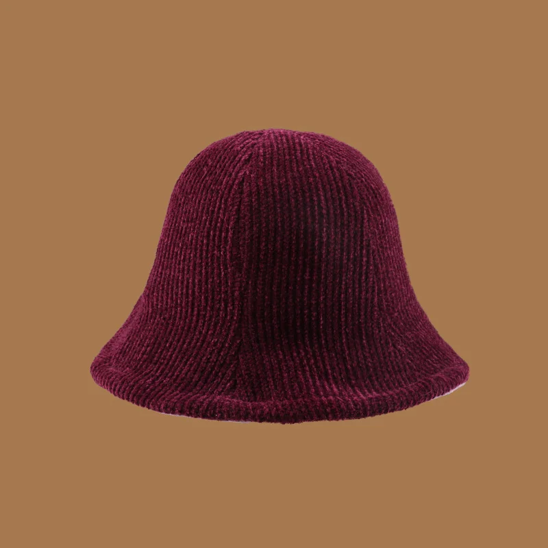 

New Autumn and Winter Ladies Bucket Hat Pure Color Knitted Melon Leather Hat Simple Ladies Panama Hat Winter Fisherman Hat
