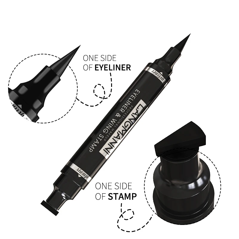 

Hot 2in1 Double-headed Stamp Eyeliner Pen Natural Black Liquid Easy to Wear Waterproof Eye Liner Stamp Eyes Makeup Cosmetic TSLM