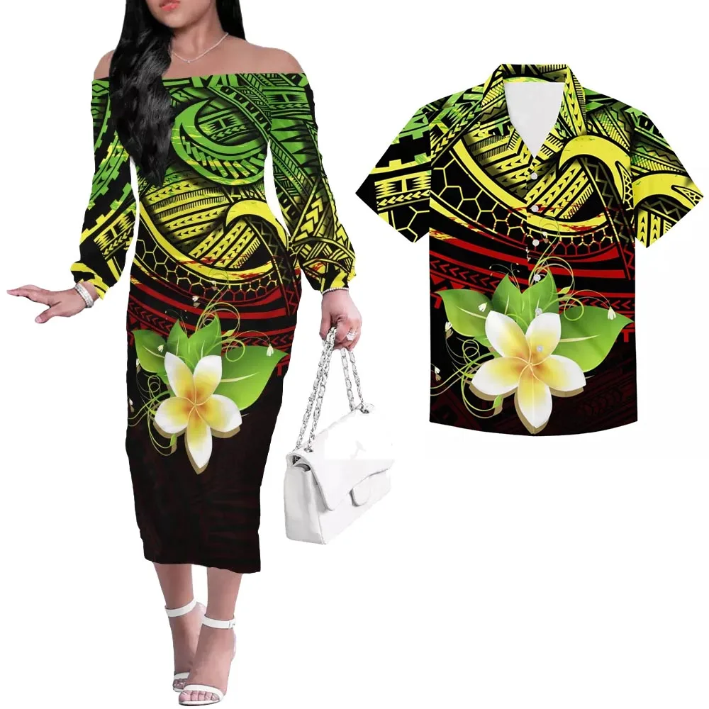 

HYCOOL Sexy Knee-Length Party Dresses off Shoulder Polynesian Tribal Long Sleeve Autumn Elegant Dress Stylish Ladies Clothes