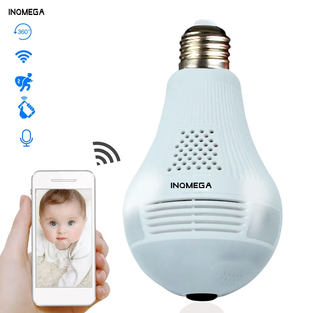 

INQMEGA 360 Degree LED Light 960P Wireless Panoramic Home Security WiFi CCTV Fisheye Bulb Lamp IP Camera Two Ways Audio E27 Cam