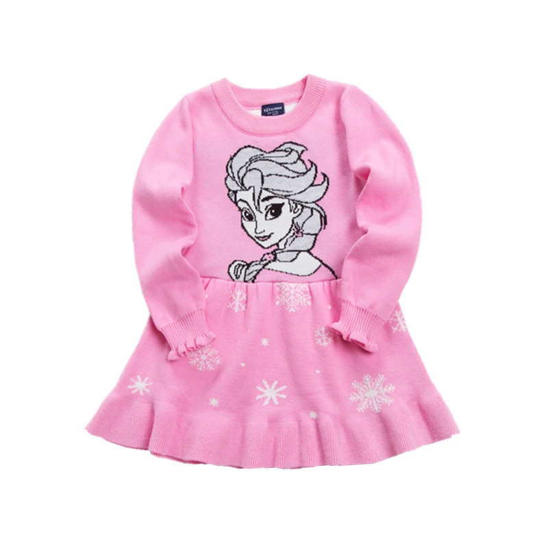 Красивое платье принцессы с длинными рукавами и героями мультфильмов осенние