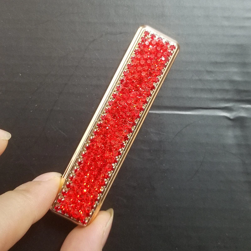 Red Bling Crystal USB Charging Double-sided Diamond Lighter Windproof Flameless Electronic Cigar Cigarette No gas Electric Lighters - Название цвета: Red