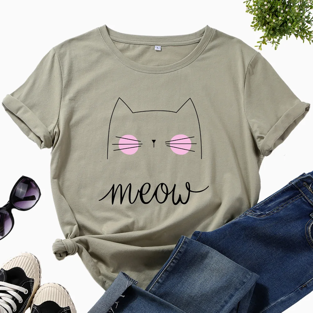 

Summer Women T Shirt Cotton Plus Size S- 5XL Cute Cat Graphic T Shirts O-Neck Short Sleeve Tshirts Fashion Casual Tees Women