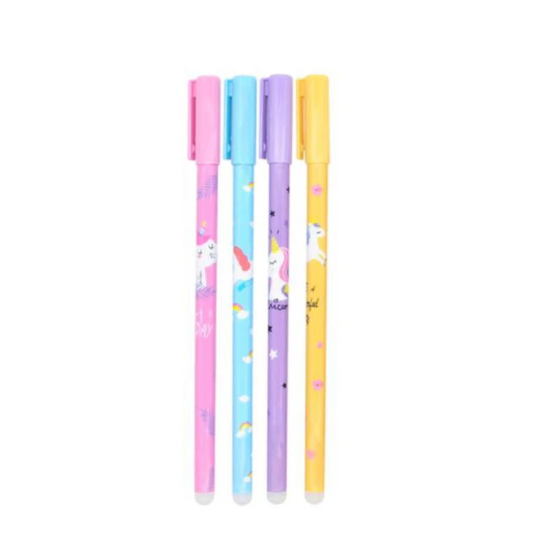 4 Pcs Unicorn style 4 шт./компл. 0,5 мм стираемая ручка Заправка чернилами синего цвета волшебный гель ручка для школы и офиса письменные поставить студенческий экзамен запасные милые канцелярские принадлежности - Цвет: 4 Pcs Unicorn style
