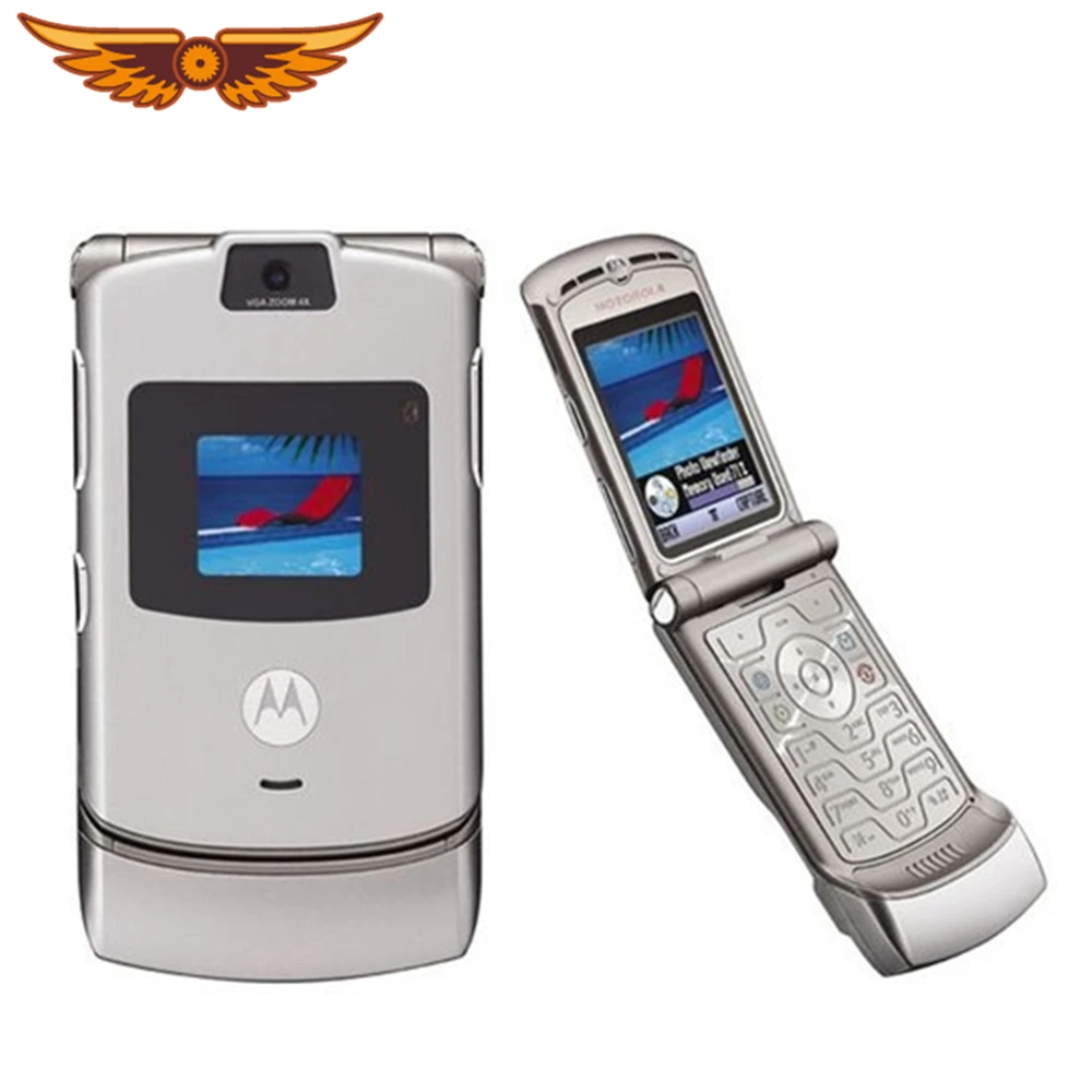 V3 оригинальный Motorola Razr диапазона квада GSM флип разблокированный старый