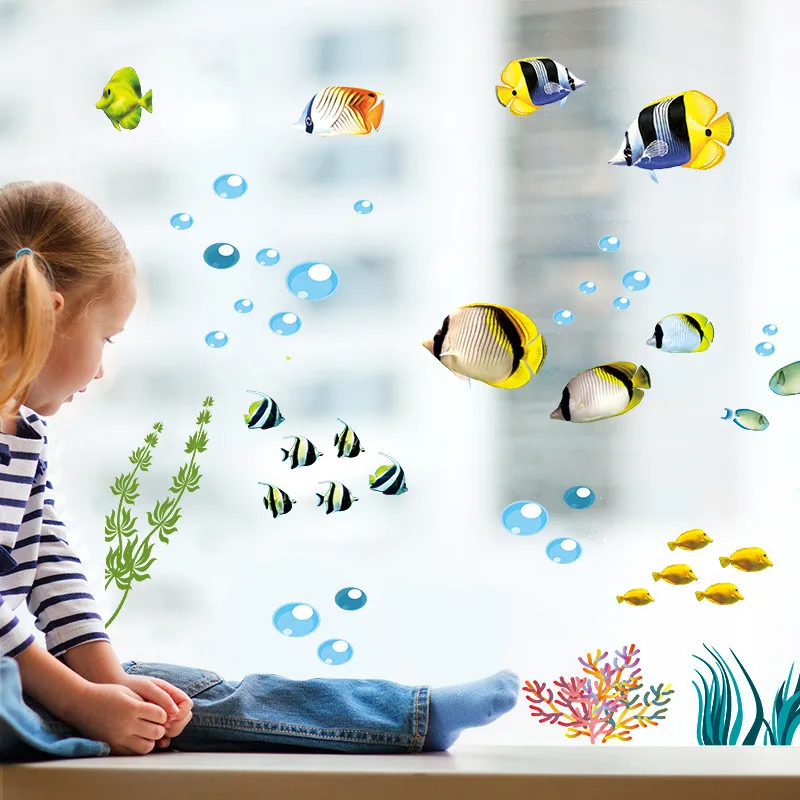 Горячая Рыба пузырьковое растение настенное искусство для детской ванной